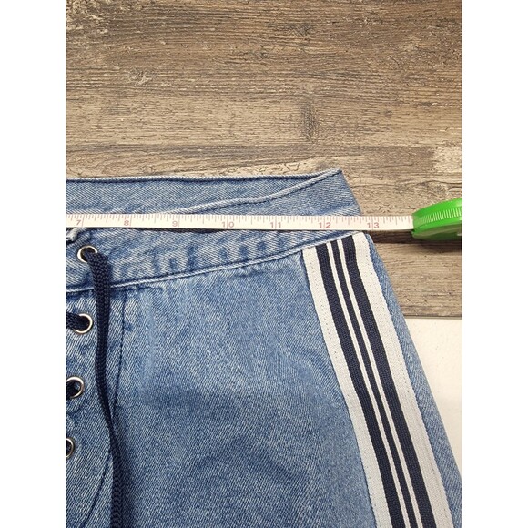 Blue Lace Up Mid Rise Flare Leg Side Stripes Y2K Rare Jeans Size 9 - Picture 6 of 10